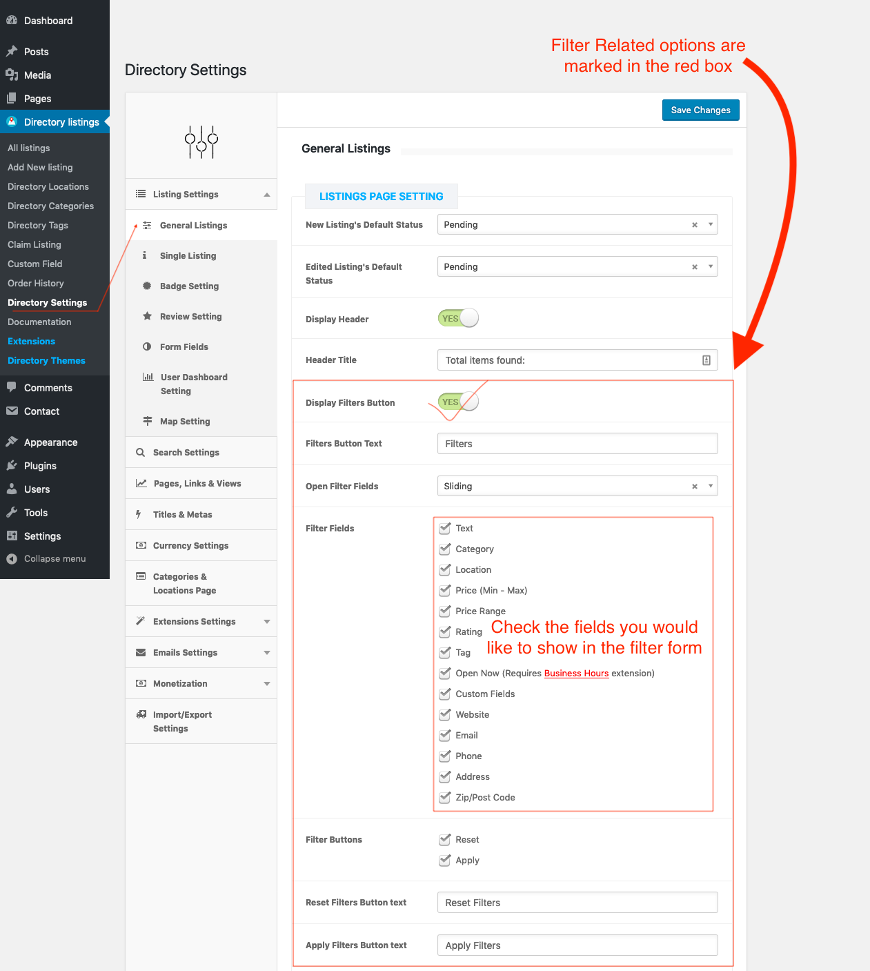 Customizing Advanced Filters from the Settings Page